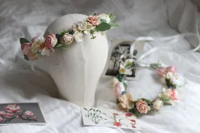 Blush Pink Paper Rose and Silk Cherry Blossom Crown