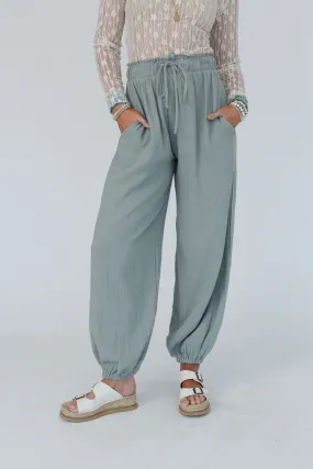 Celestia Wide Leg Cinched Pants - Sage