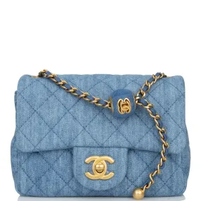 Chanel Pearl Crush Mini Square Flap Bag Denim Antique Gold Hardware