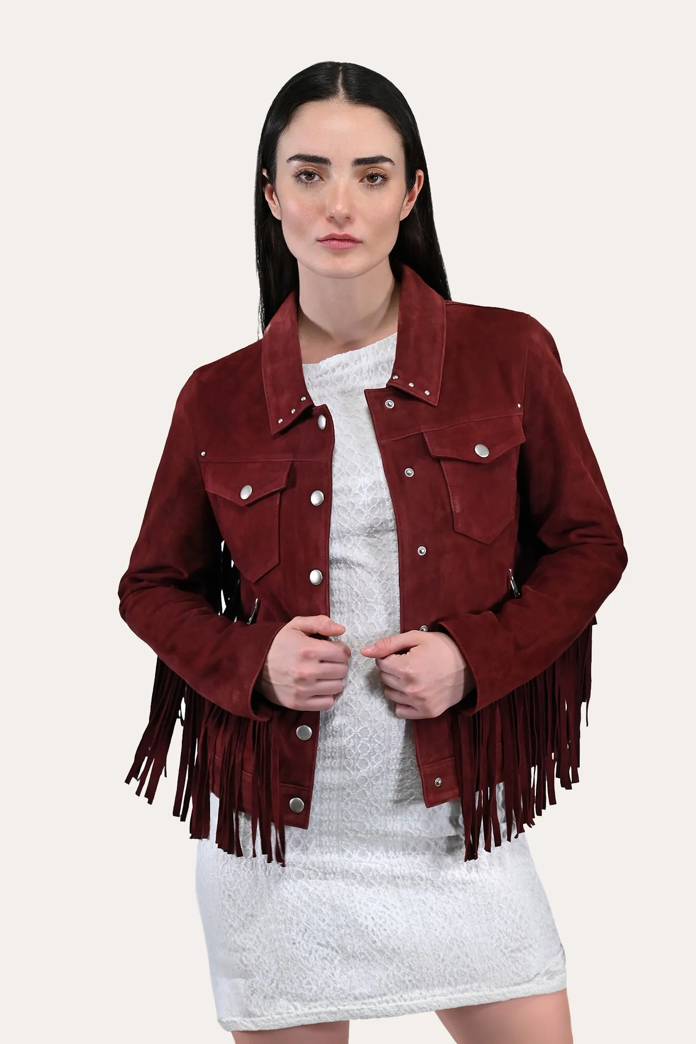 Frye Oxblood Fringed Jacket