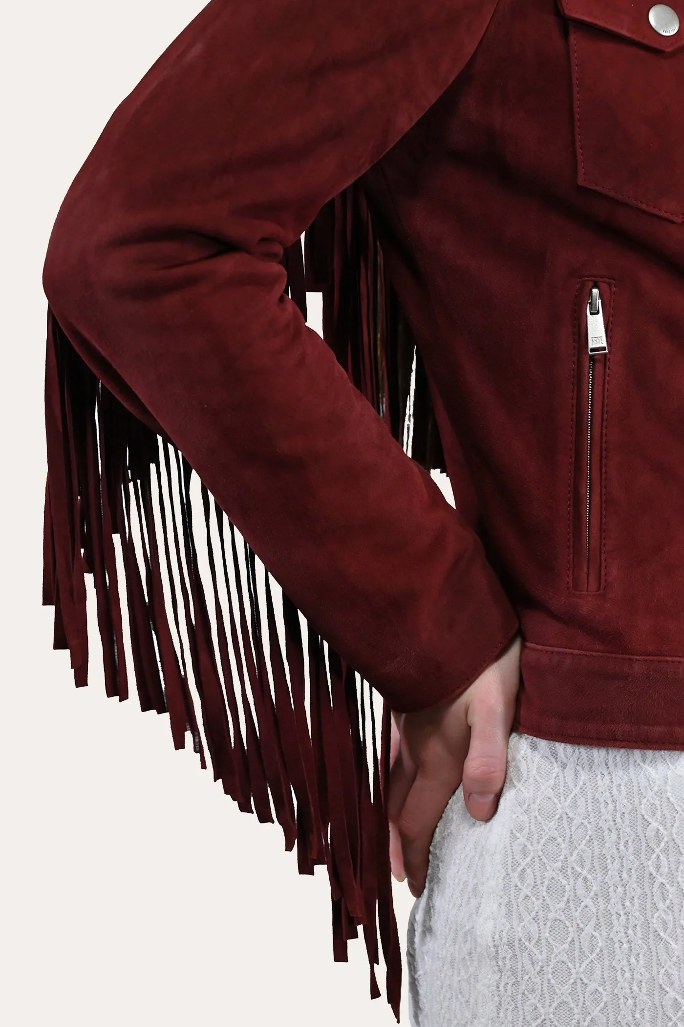 Frye Oxblood Fringed Jacket