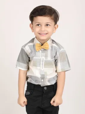 Polka Tots Half Sleeves Shirt with Bow Tie - Beige