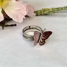 Sterling silver and copper Butterfly ring- UK size O